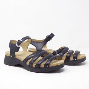 Dansko Roxie Black Leather Strappy Wedge Sandals Women's 36 EU - 5.5 US